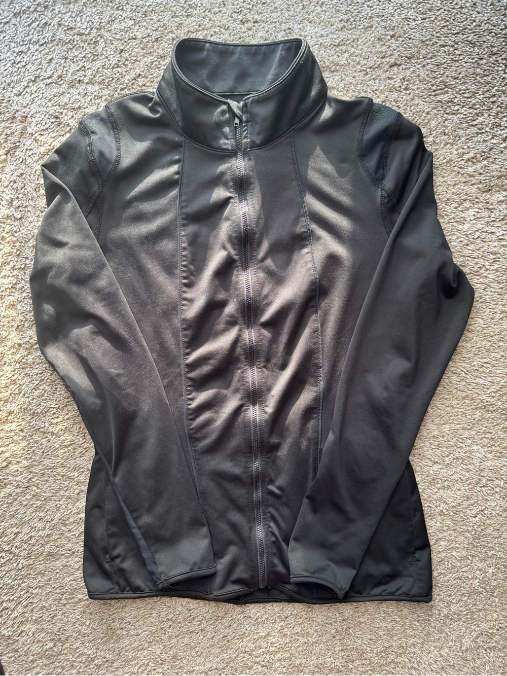 Women’s Black Athletic Full Zip Jacket Size M Sheer Mesh Racerback & Sleeves